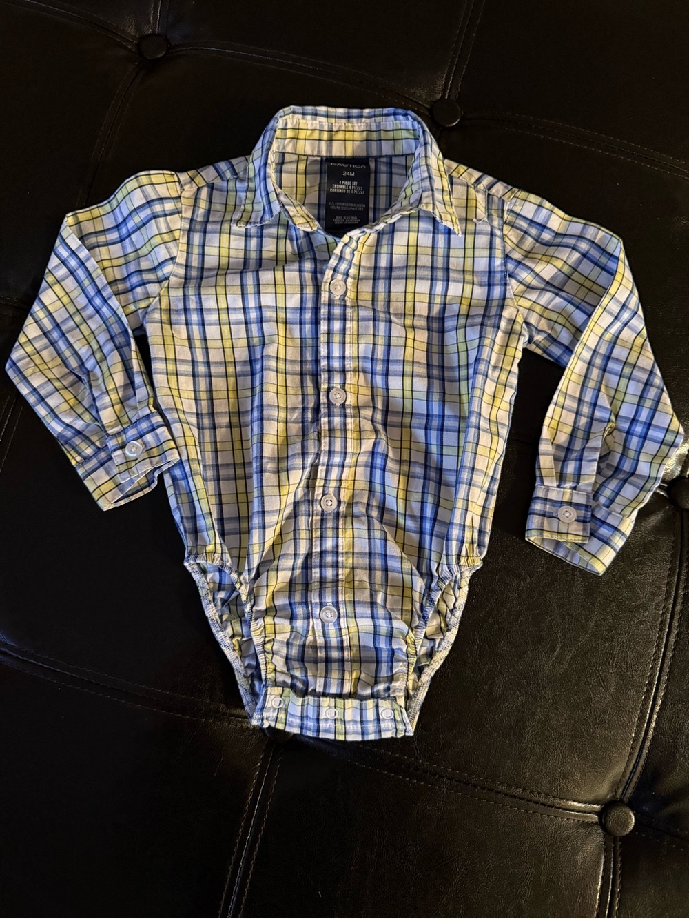 Nautica Boys Plaid Button-Up Shirt in Blue, White, Yellow